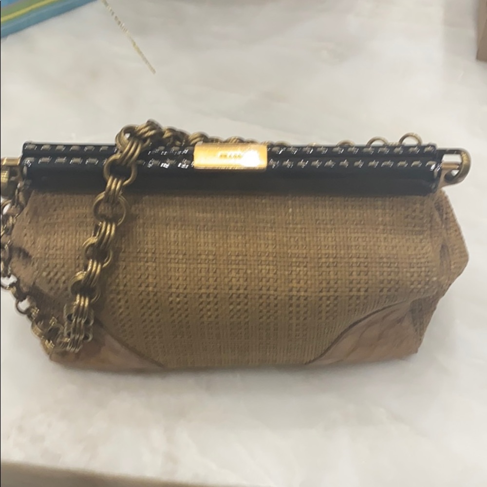 Prada Tan/Gold Paglia Coco Frame Gold chain strap